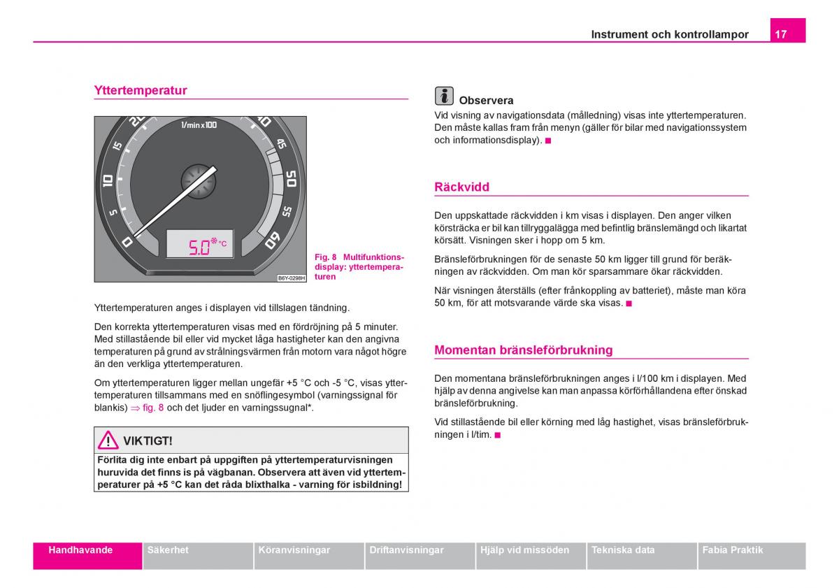 Skoda Fabia I 1 instruktionsbok / page 18