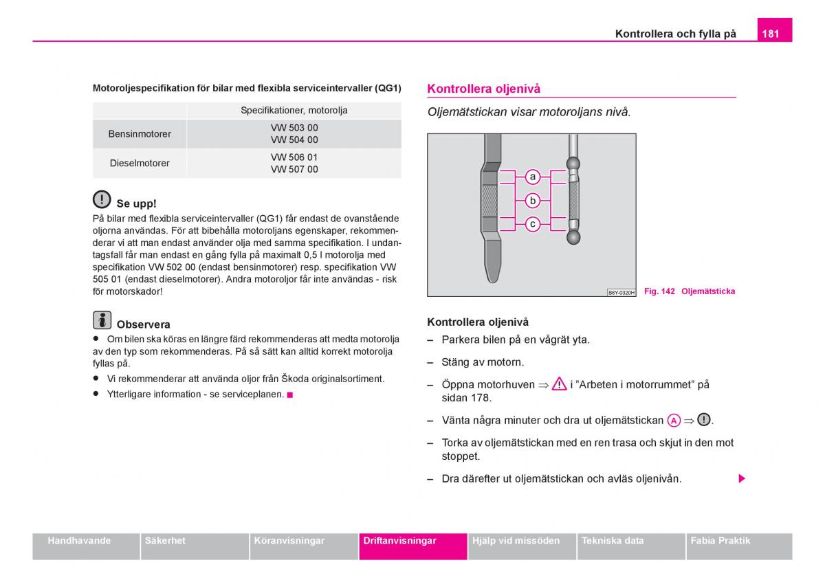 Skoda Fabia I 1 instruktionsbok / page 182