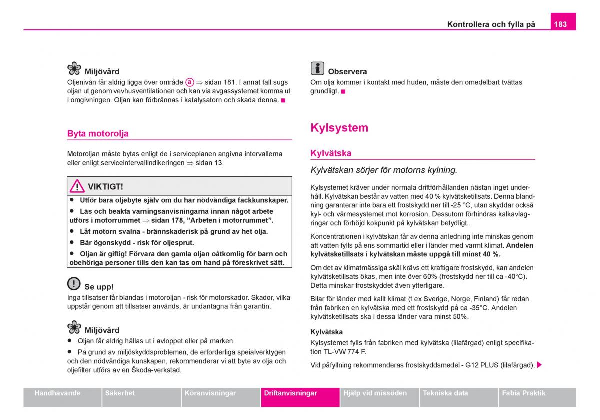 Skoda Fabia I 1 instruktionsbok / page 184