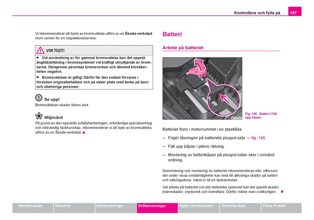 Skoda Fabia I 1 instruktionsbok / page 188