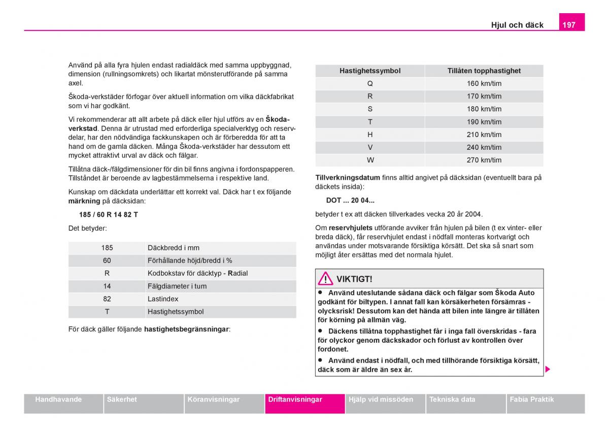 Skoda Fabia I 1 instruktionsbok / page 198