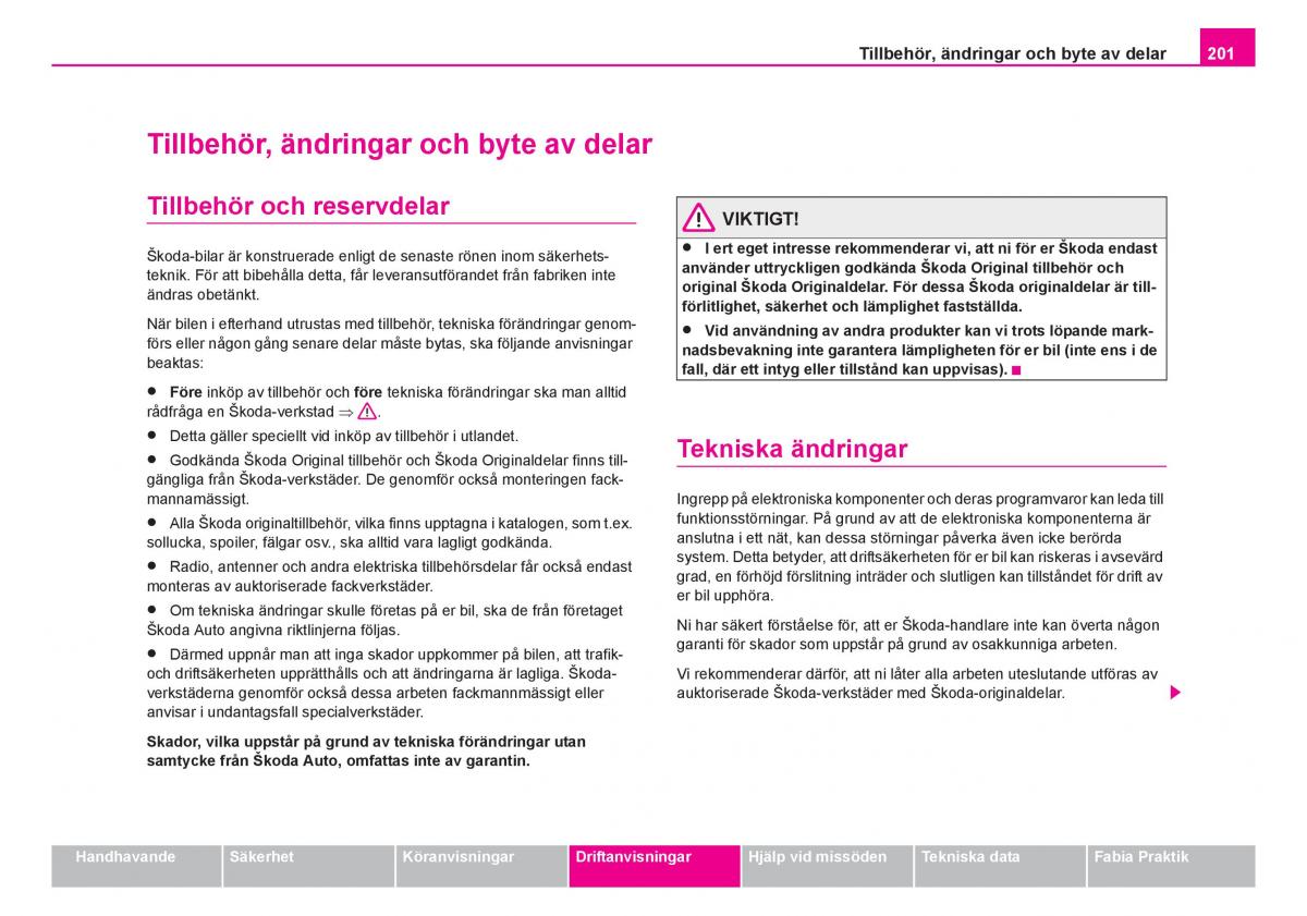 Skoda Fabia I 1 instruktionsbok / page 202