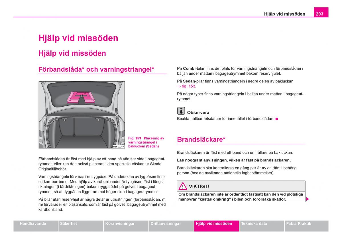 Skoda Fabia I 1 instruktionsbok / page 204