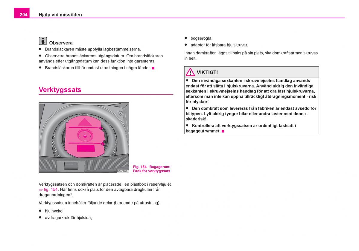 Skoda Fabia I 1 instruktionsbok / page 205