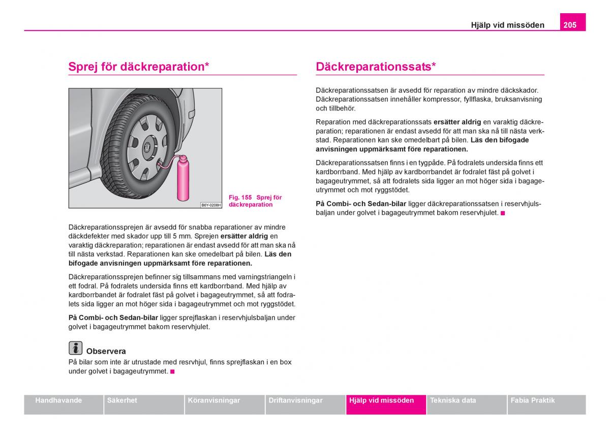 Skoda Fabia I 1 instruktionsbok / page 206