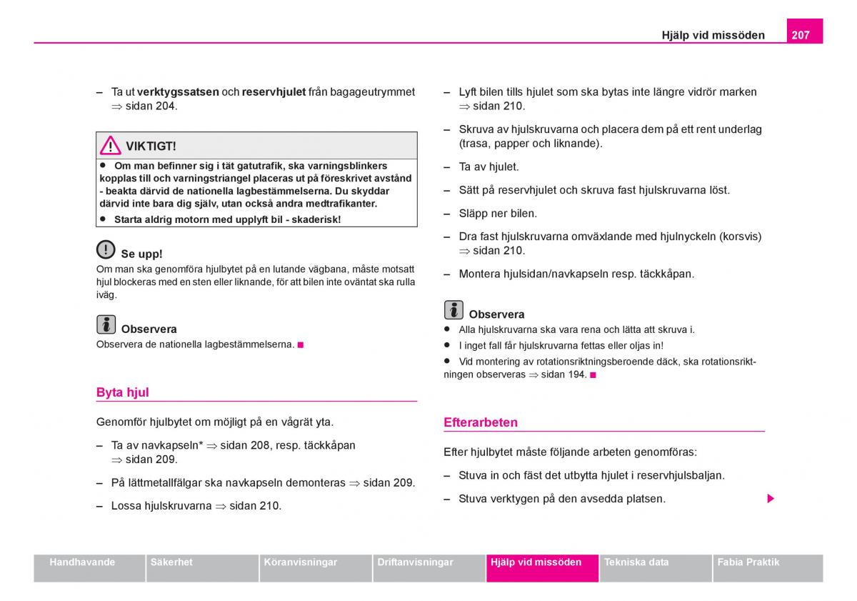 Skoda Fabia I 1 instruktionsbok / page 208