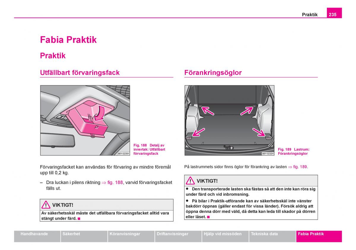 Skoda Fabia I 1 instruktionsbok / page 236