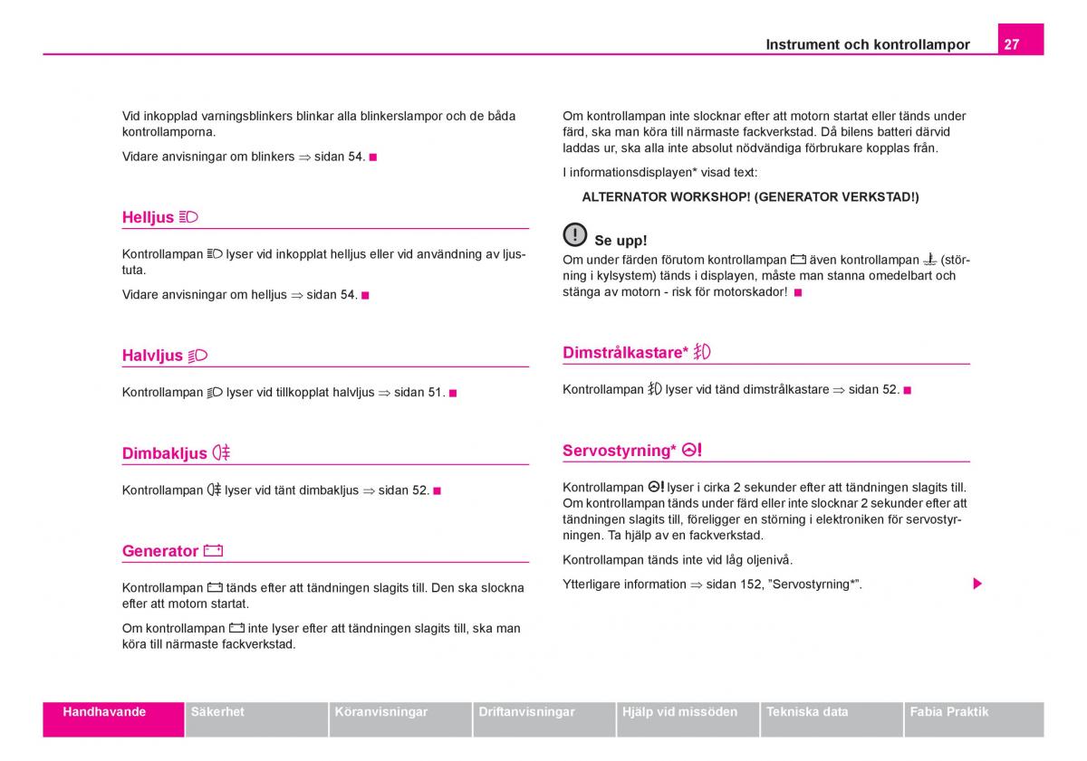 Skoda Fabia I 1 instruktionsbok / page 28