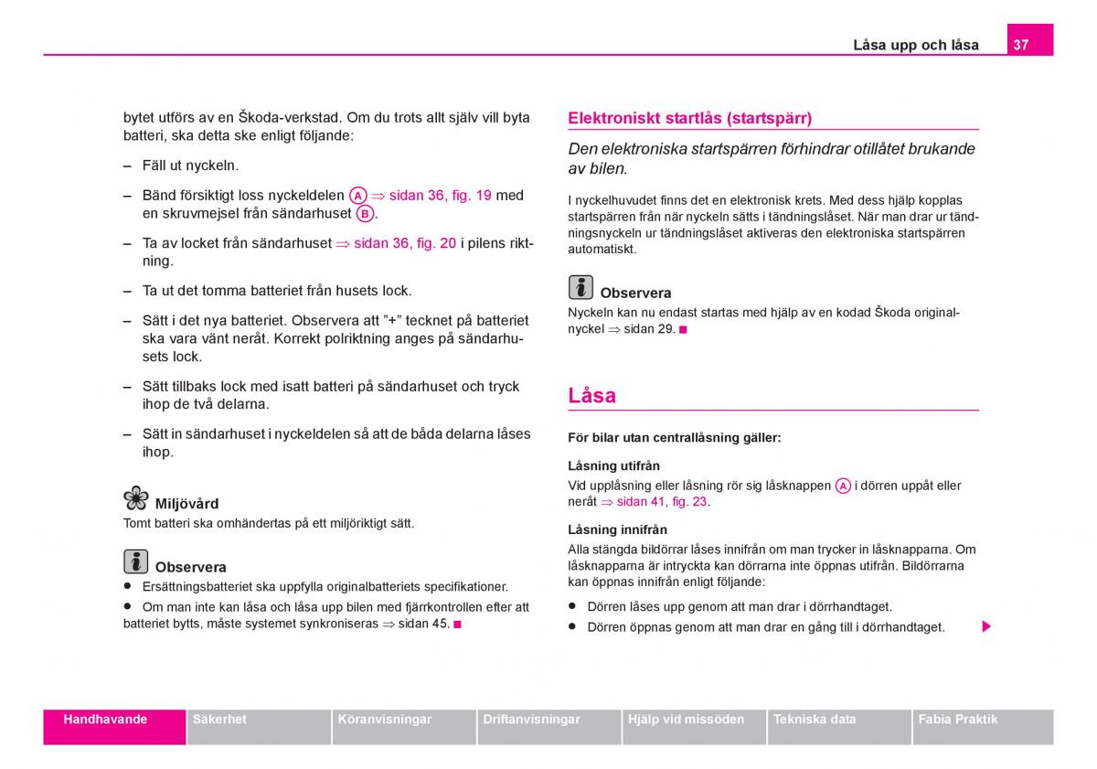 Skoda Fabia I 1 instruktionsbok / page 38