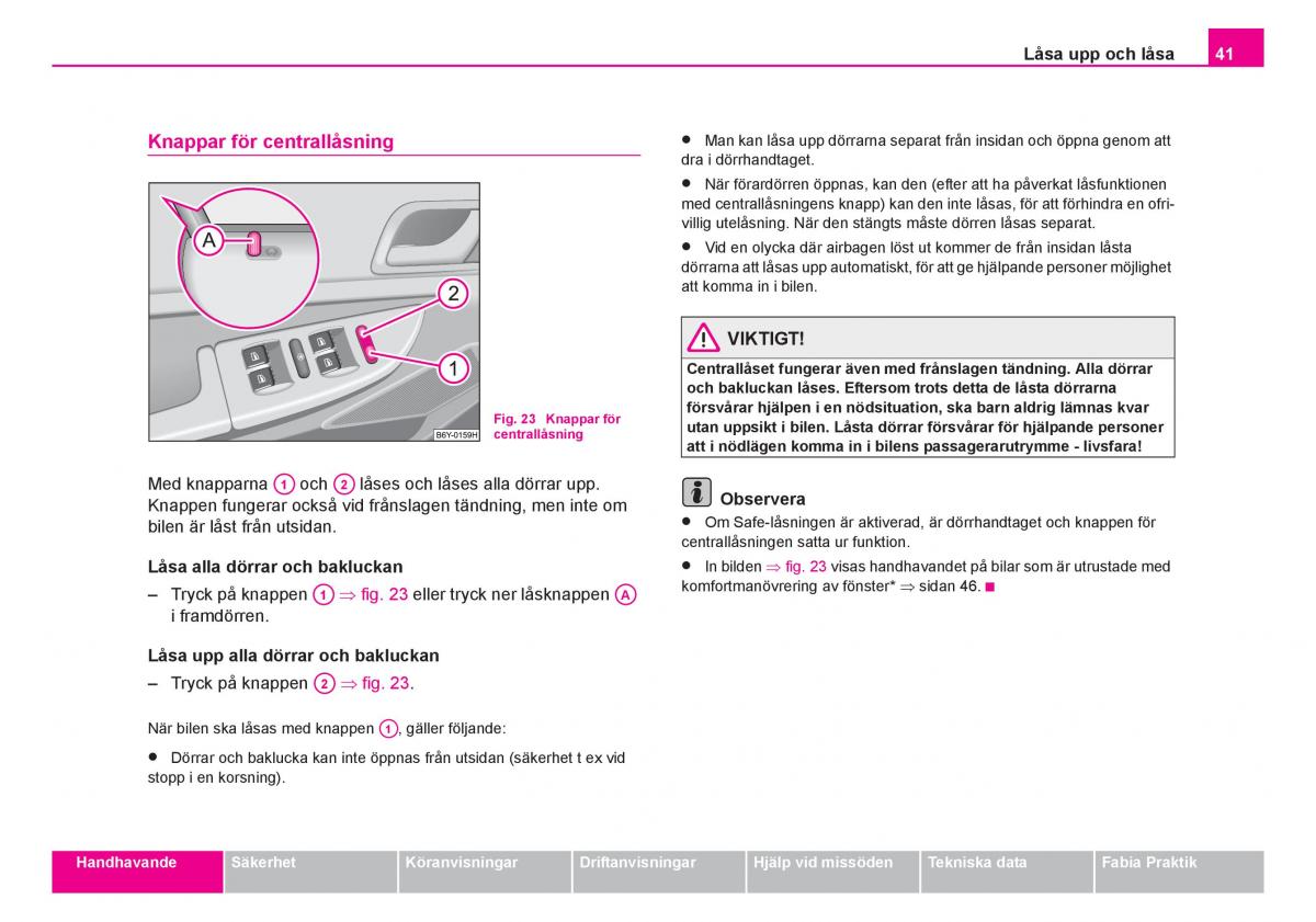 Skoda Fabia I 1 instruktionsbok / page 42