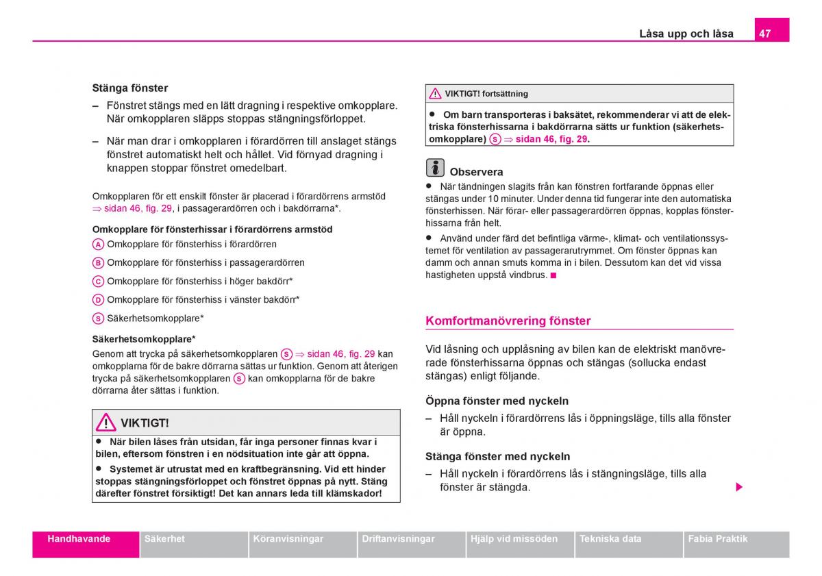 Skoda Fabia I 1 instruktionsbok / page 48