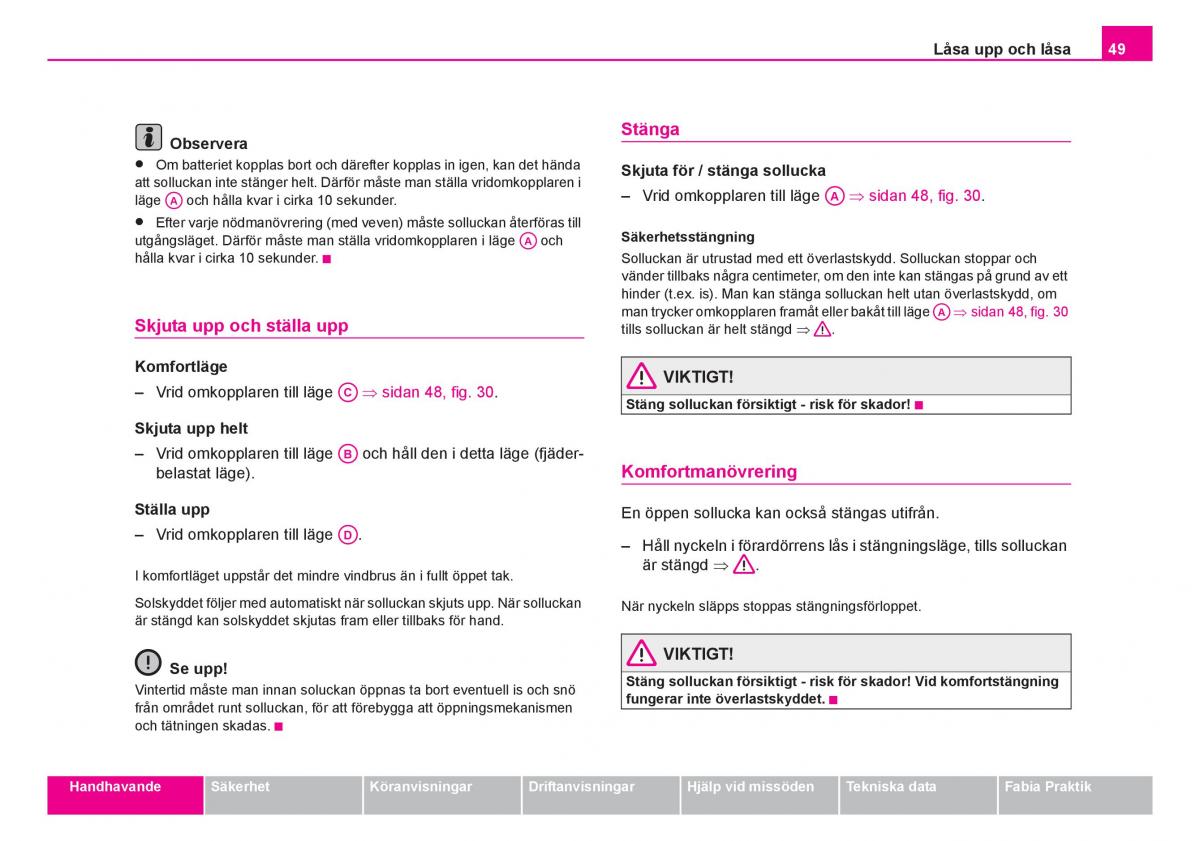 Skoda Fabia I 1 instruktionsbok / page 50