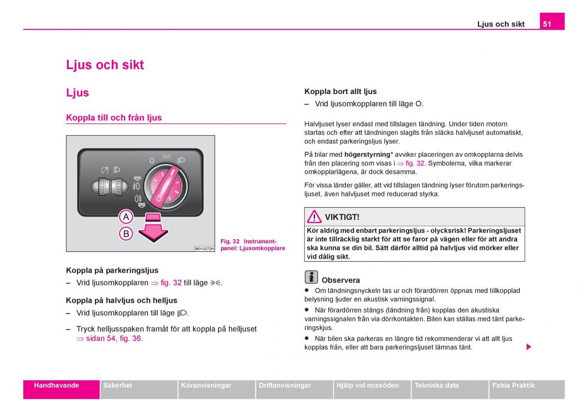 Skoda Fabia I 1 instruktionsbok / page 52