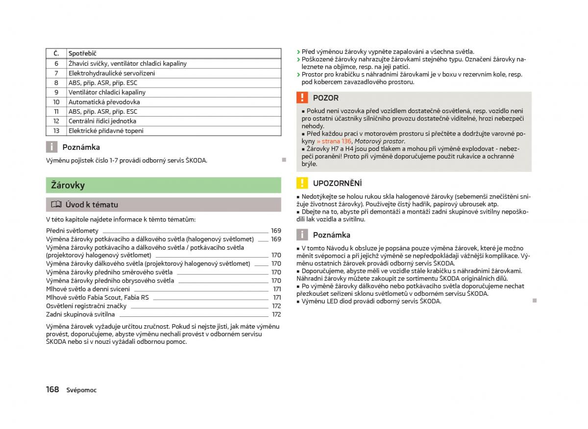 Skoda Fabia II 2 navod k obsludze / page 170