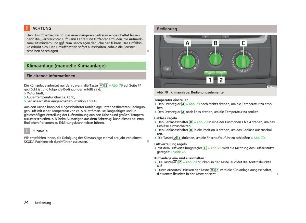 Skoda Fabia II 2 Handbuch / page 76