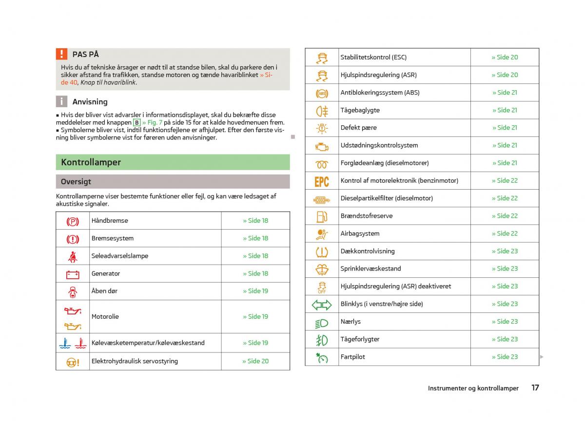 Skoda Fabia II 2 Bilens instruktionsbog / page 19