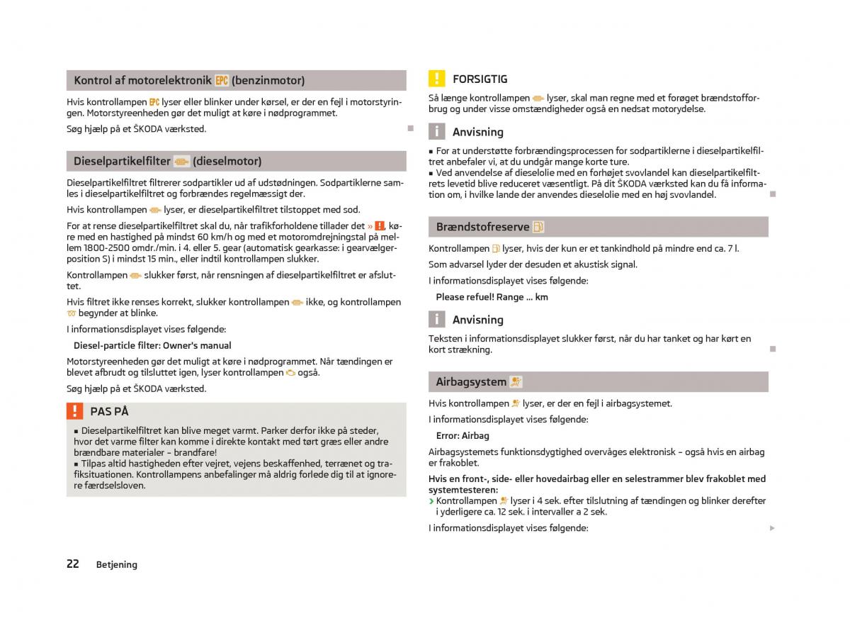 Skoda Fabia II 2 Bilens instruktionsbog / page 24