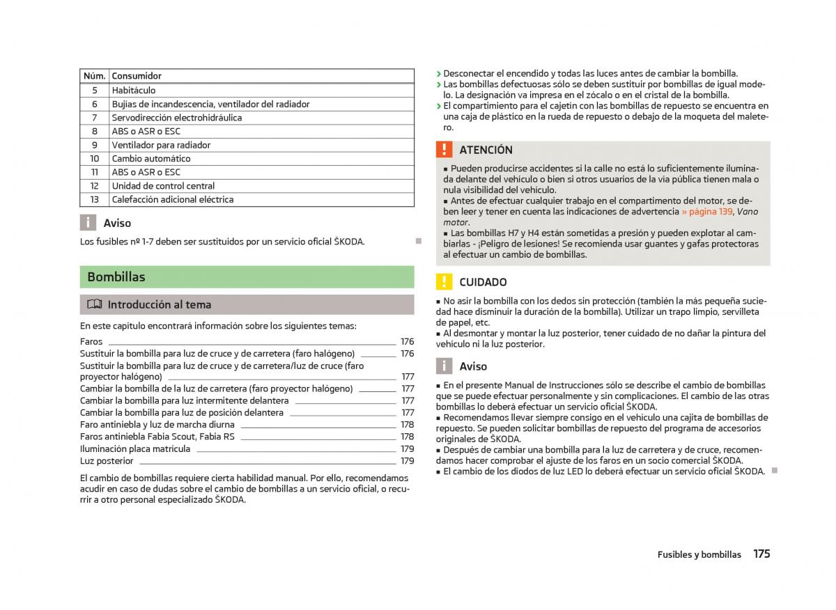 Skoda Fabia II 2 manual del propietario / page 177