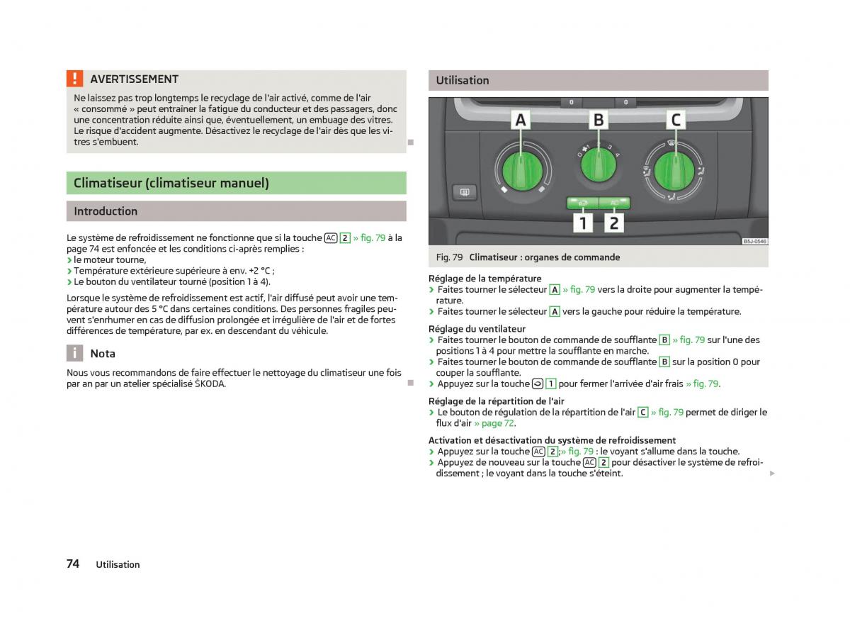 Skoda Fabia II 2 manuel du proprietaire / page 76