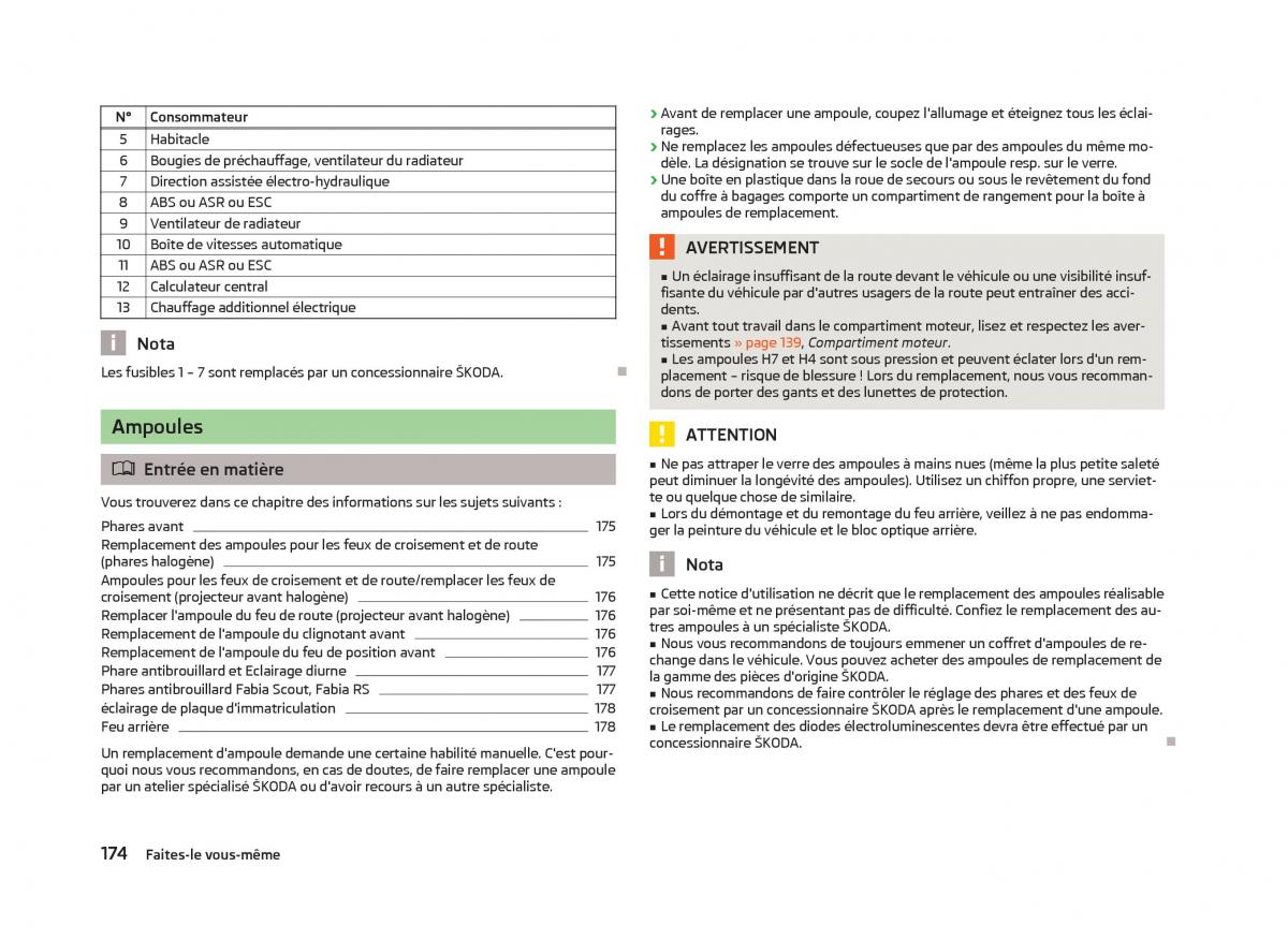 Skoda Fabia II 2 manuel du proprietaire / page 176