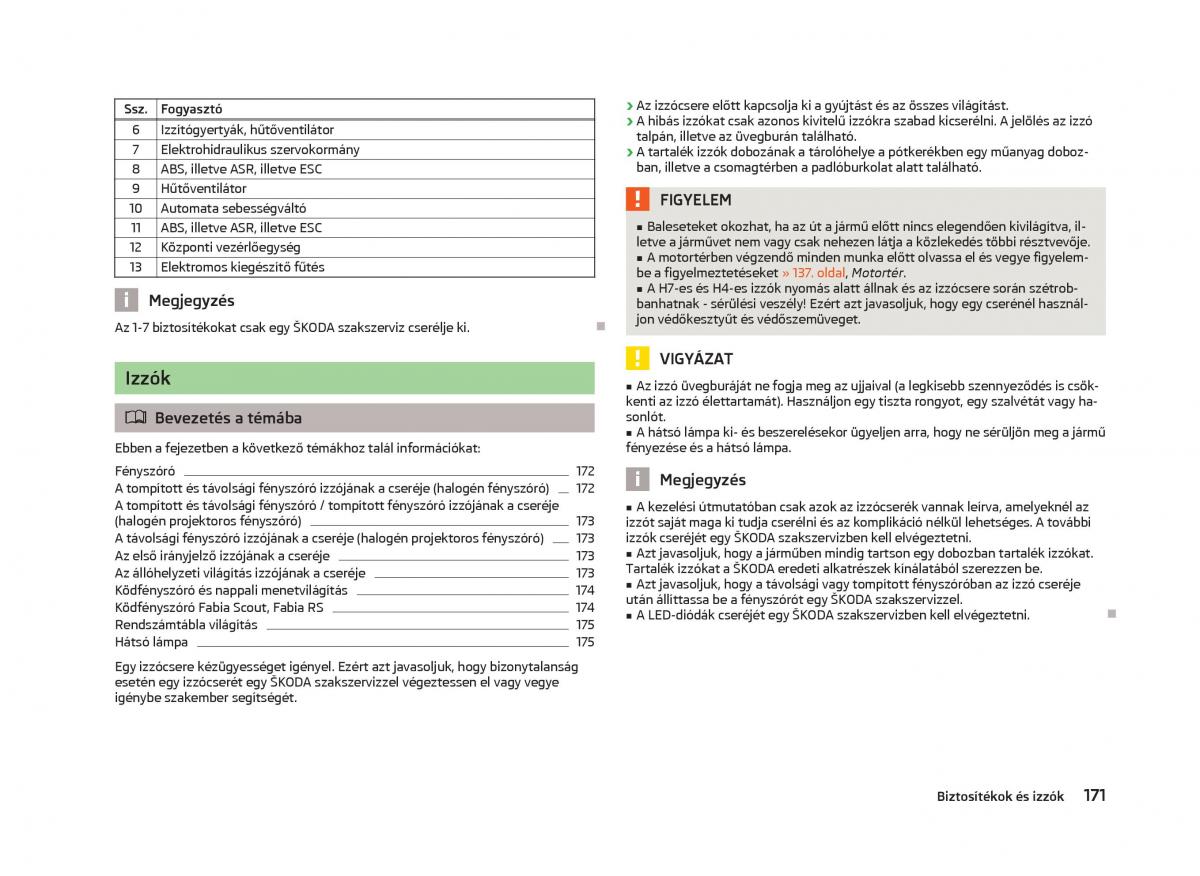 Skoda Fabia II 2 Kezelesi utmutato / page 173