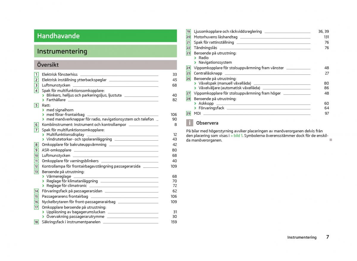 Skoda Fabia II 2 instruktionsbok / page 9