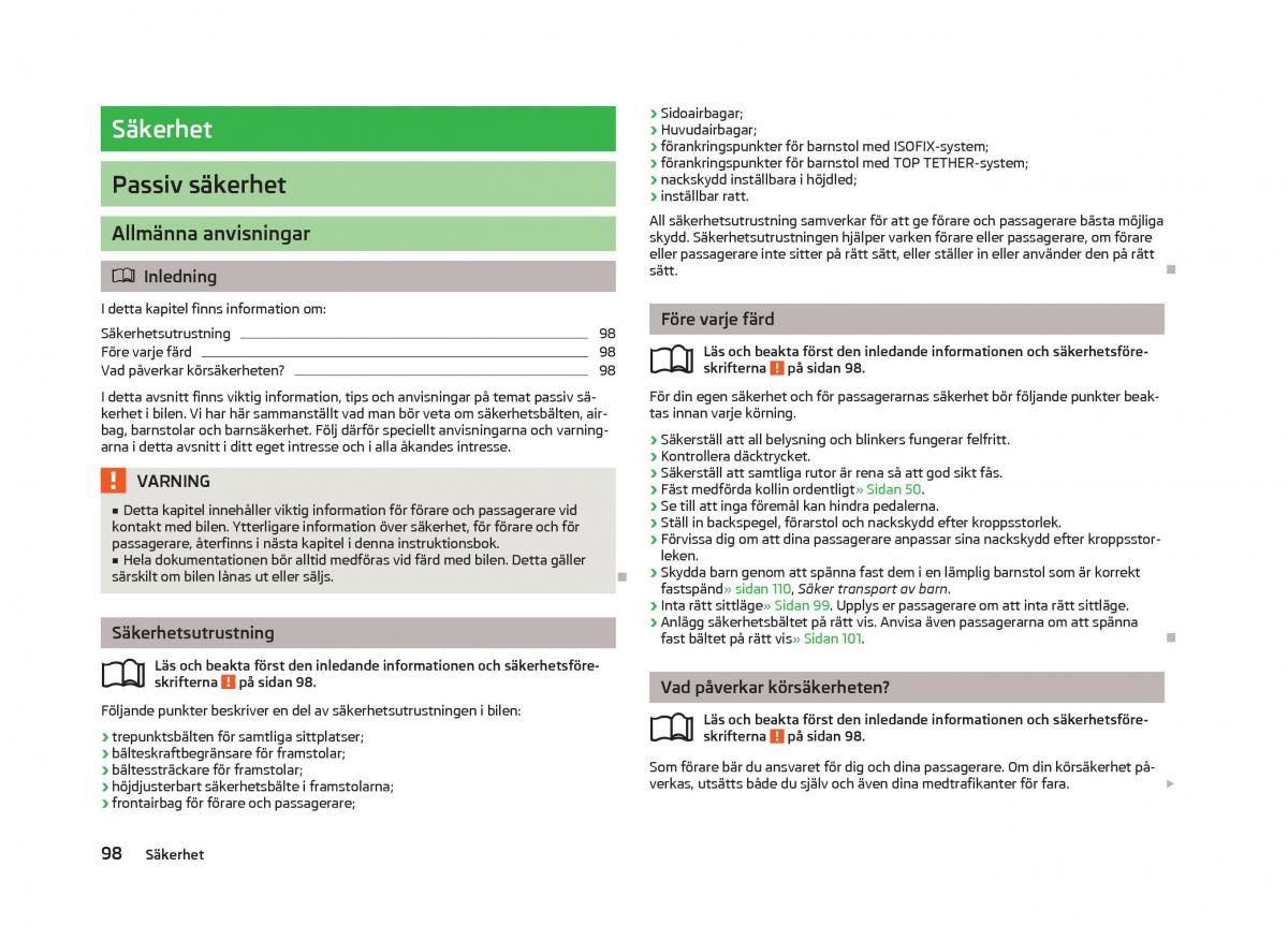 Skoda Fabia II 2 instruktionsbok / page 100