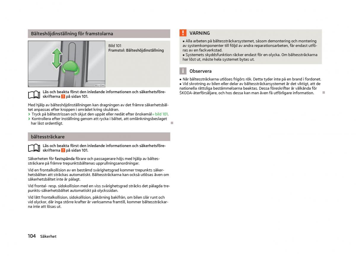 Skoda Fabia II 2 instruktionsbok / page 106