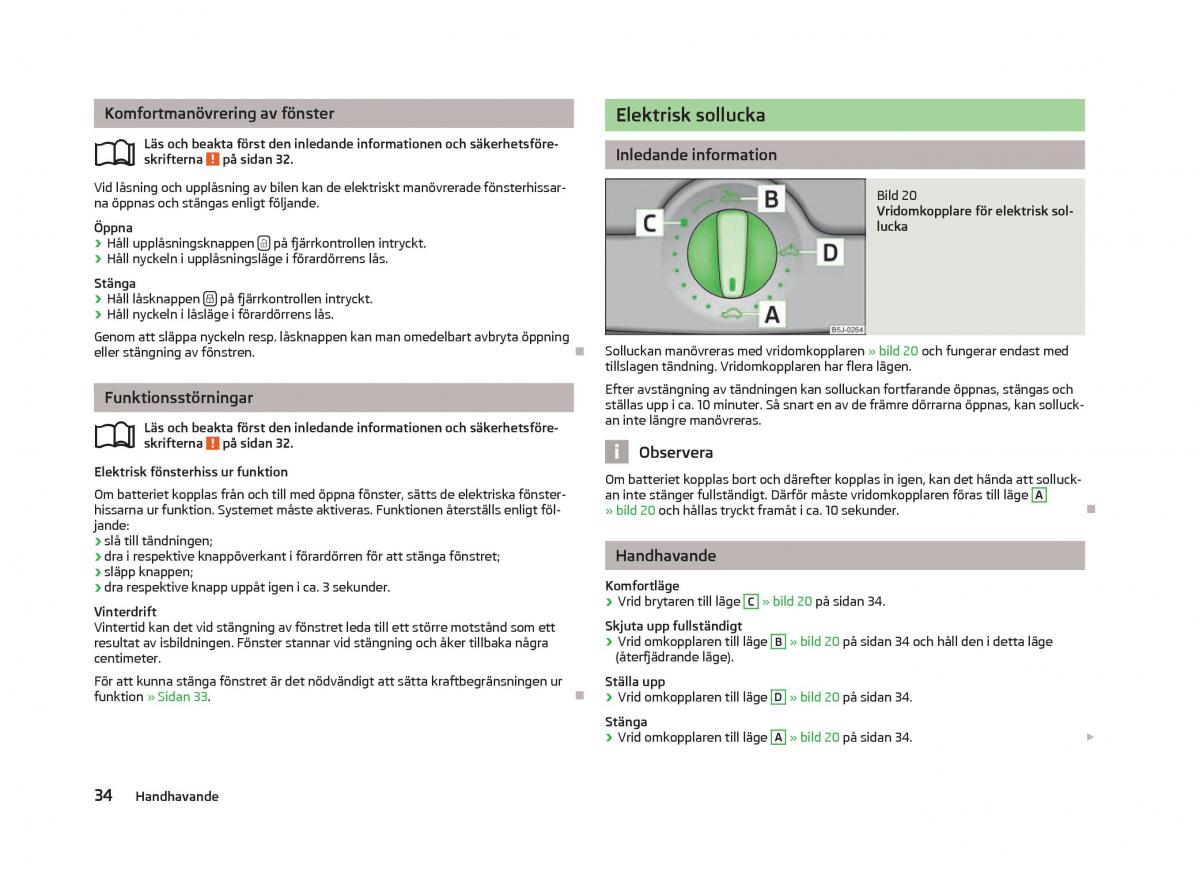 Skoda Fabia II 2 instruktionsbok / page 36