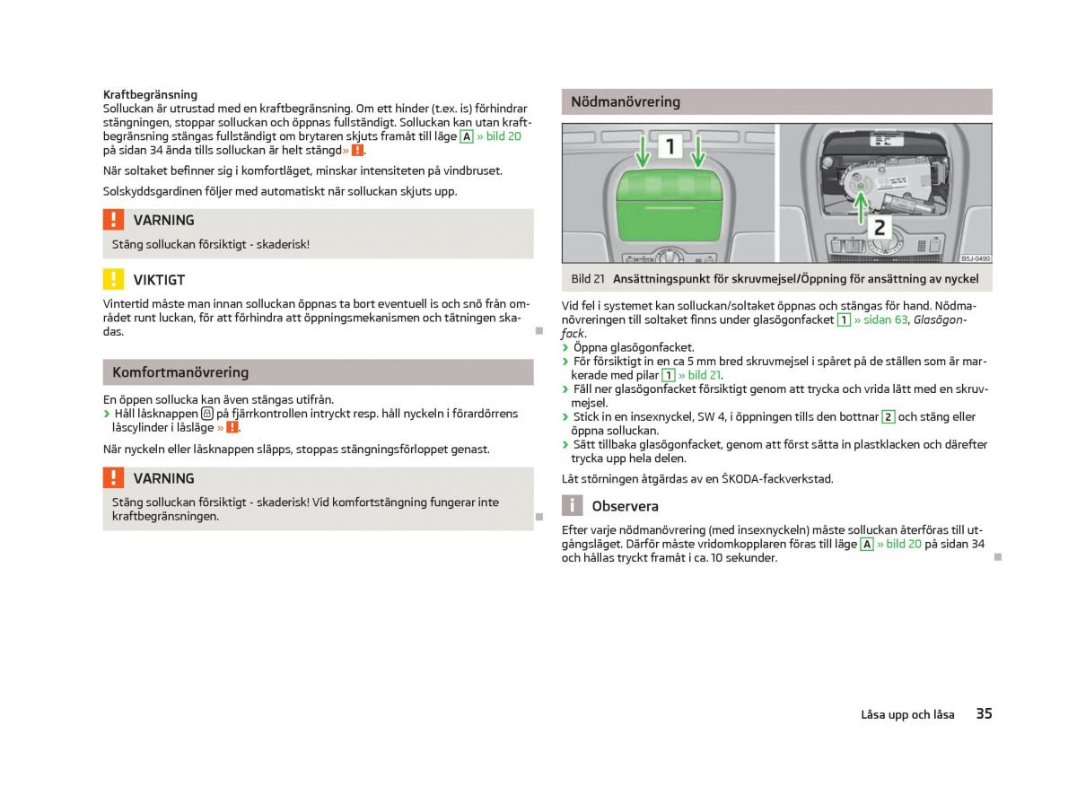 Skoda Fabia II 2 instruktionsbok / page 37