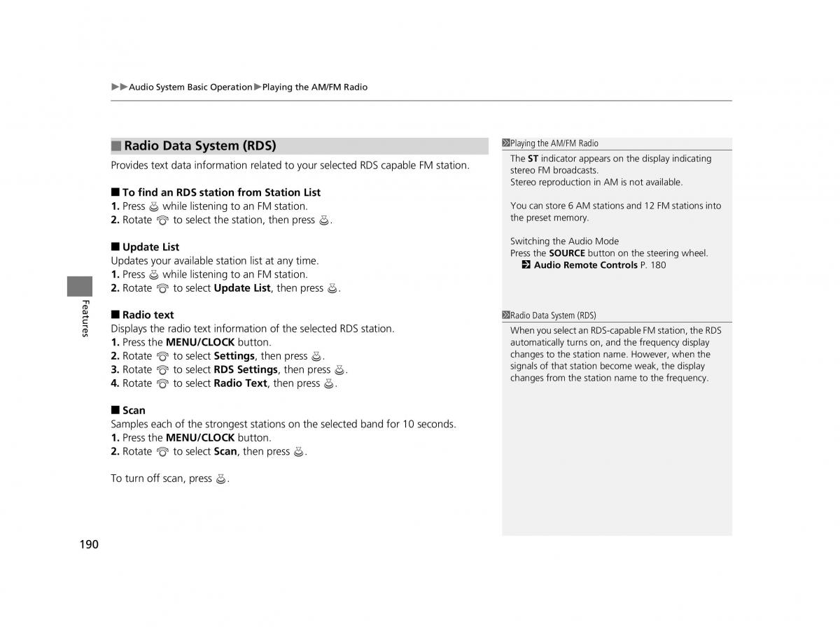 Honda HR V II 2 owners manual / page 191