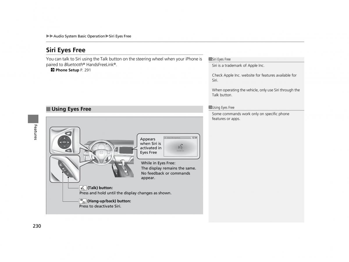 Honda HR V II 2 owners manual / page 231