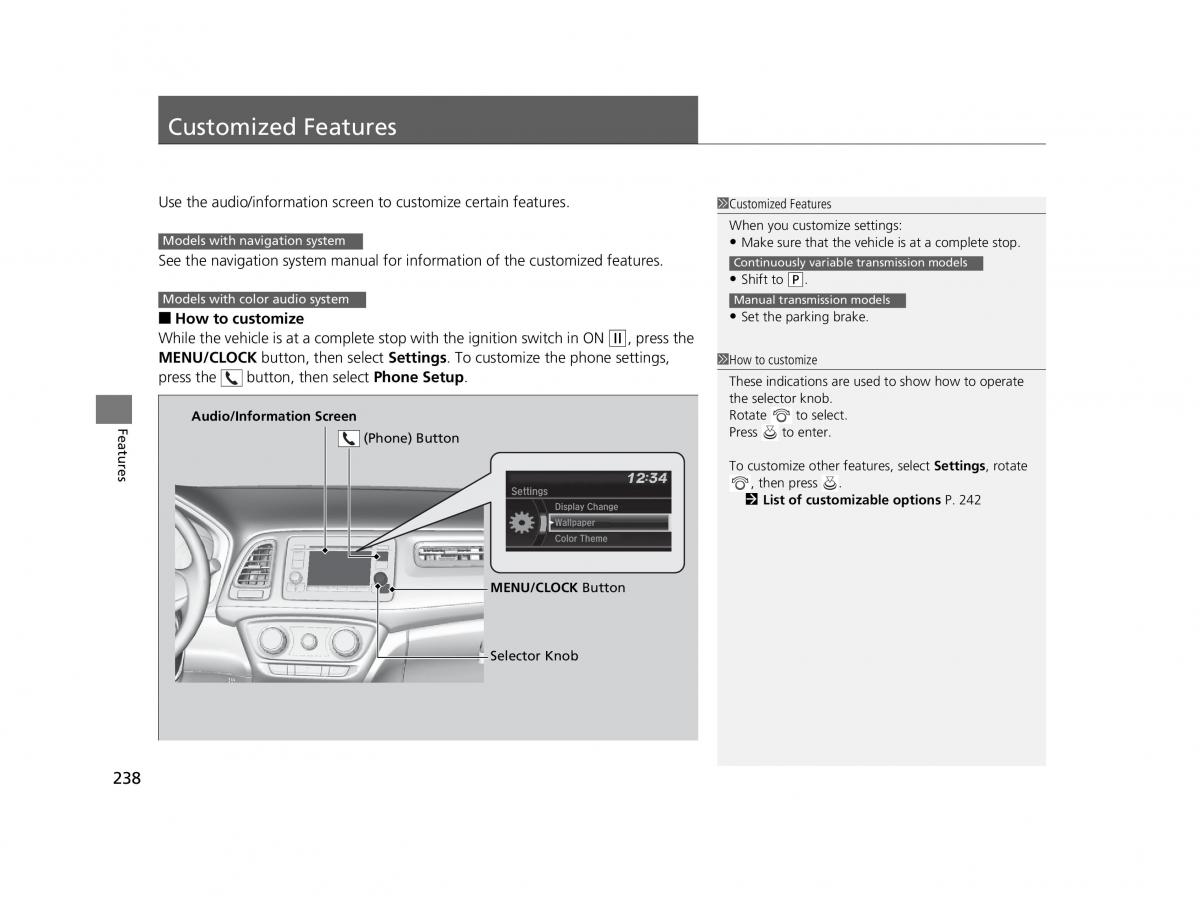 Honda HR V II 2 owners manual / page 239