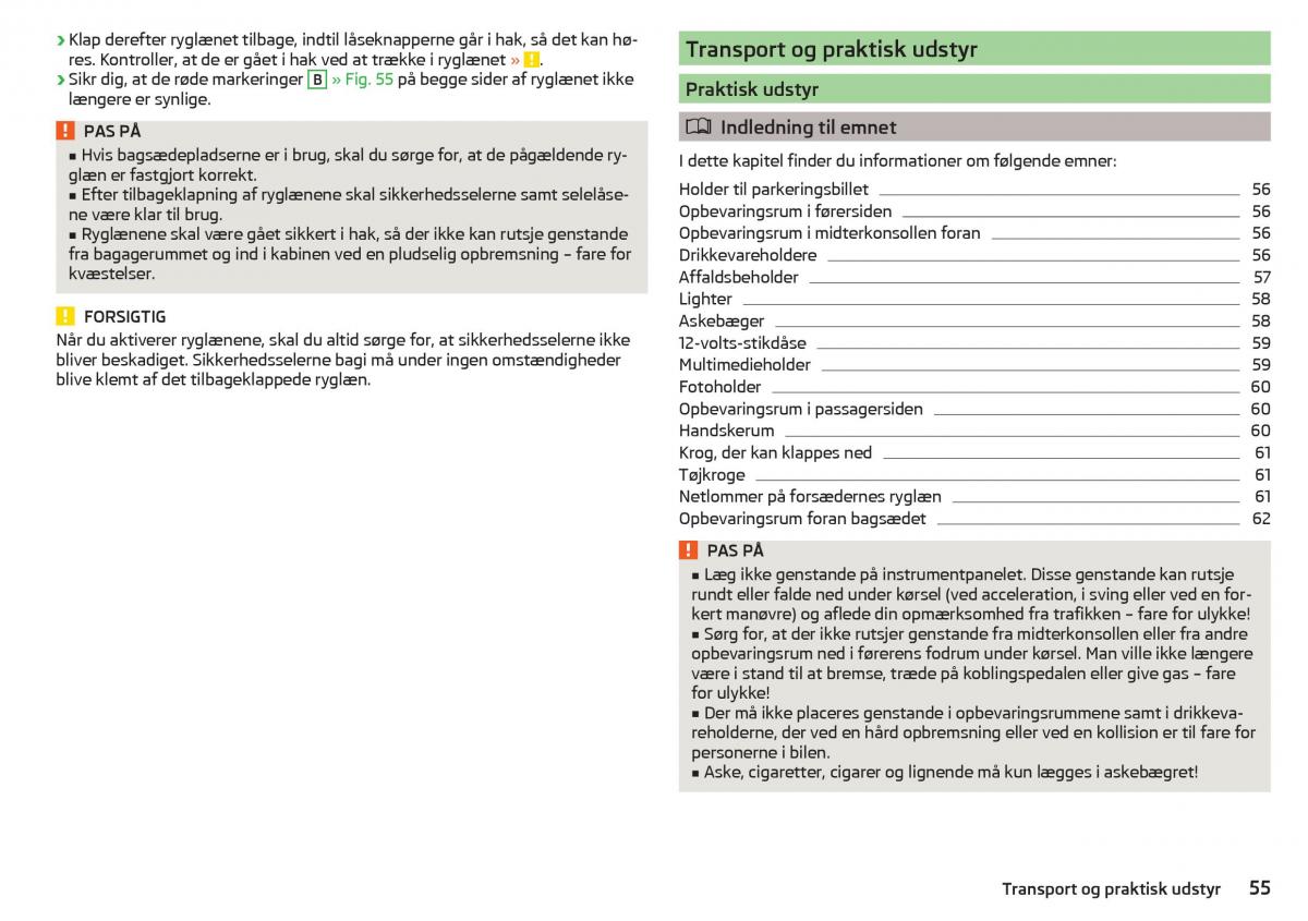 Skoda Citigo Bilens instruktionsbog / page 57