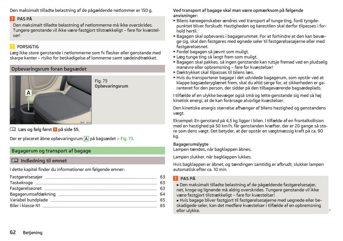 Skoda Citigo Bilens instruktionsbog / page 64