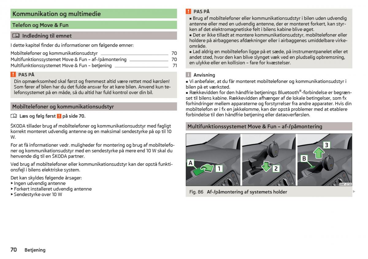 Skoda Citigo Bilens instruktionsbog / page 72