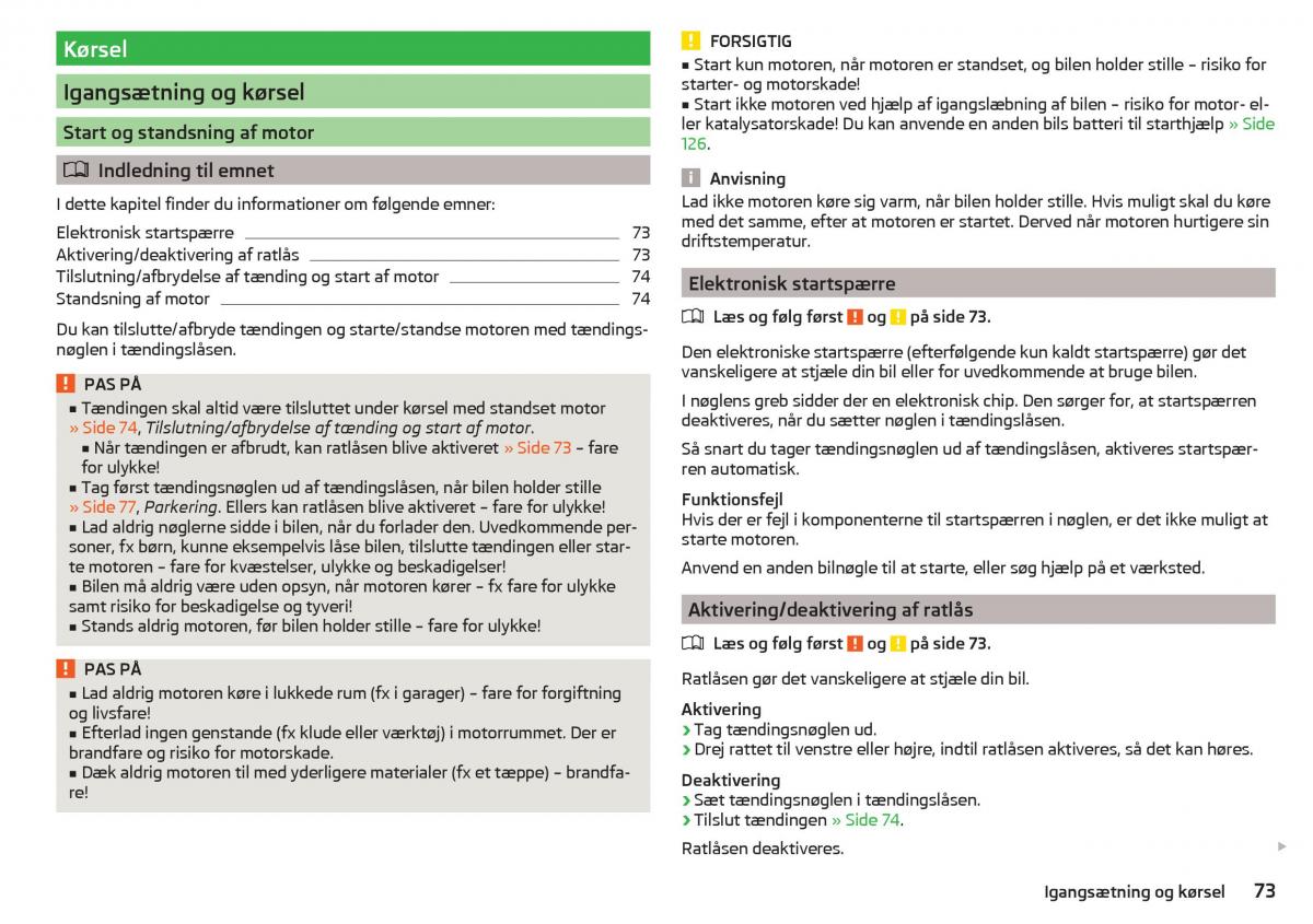 Skoda Citigo Bilens instruktionsbog / page 75