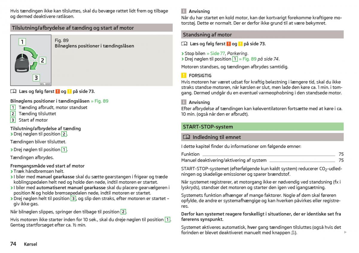 Skoda Citigo Bilens instruktionsbog / page 76