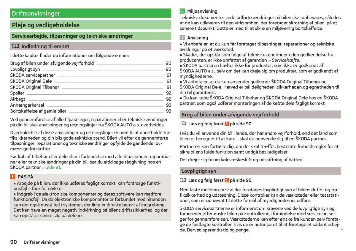 Skoda Citigo Bilens instruktionsbog / page 92