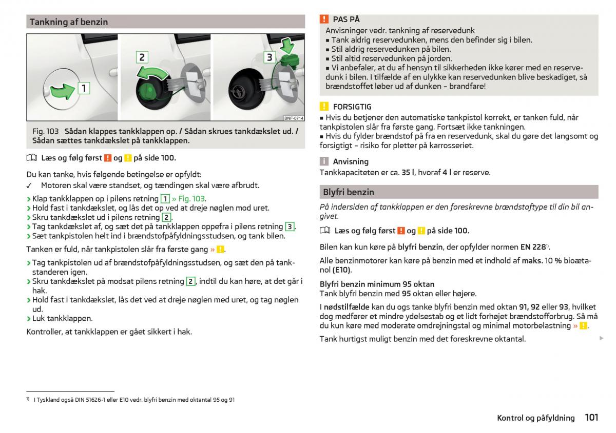 Skoda Citigo Bilens instruktionsbog / page 103