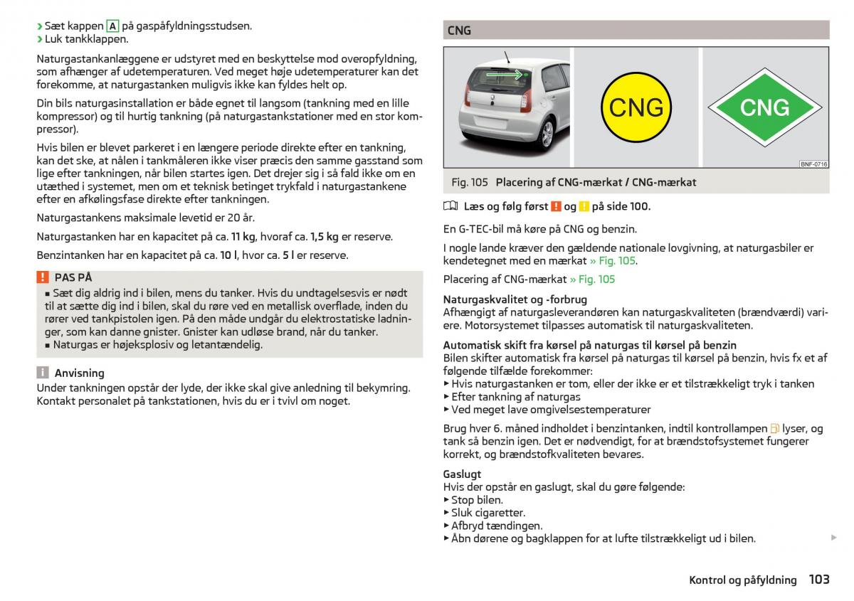 Skoda Citigo Bilens instruktionsbog / page 105