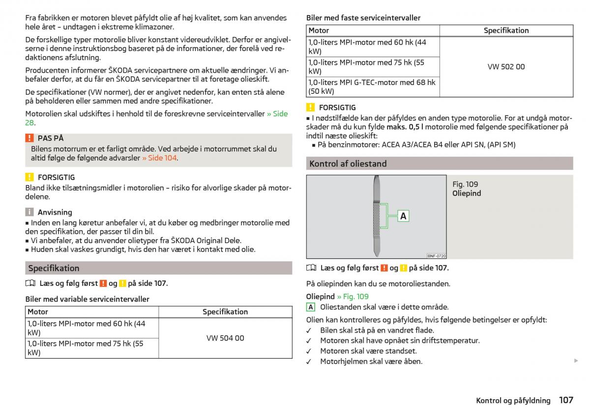 Skoda Citigo Bilens instruktionsbog / page 109