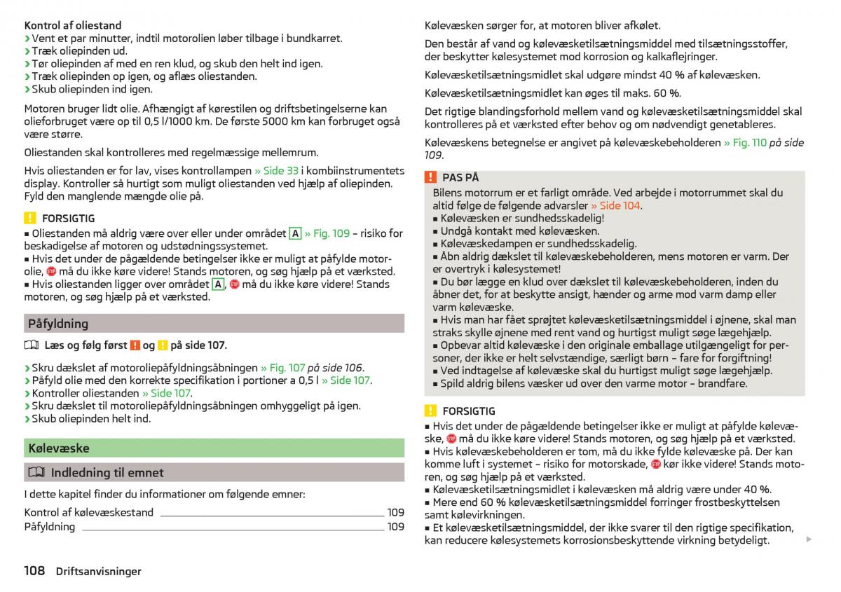 Skoda Citigo Bilens instruktionsbog / page 110