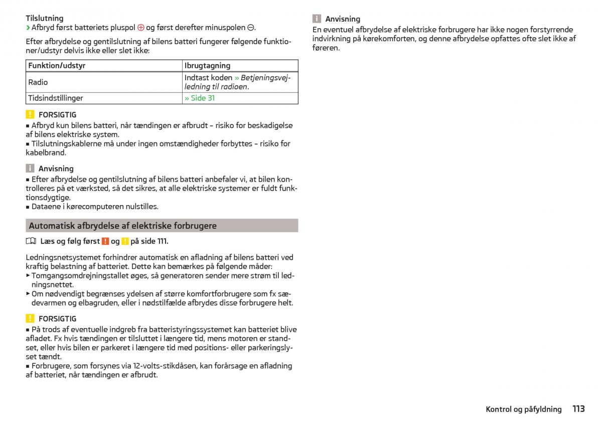 Skoda Citigo Bilens instruktionsbog / page 115