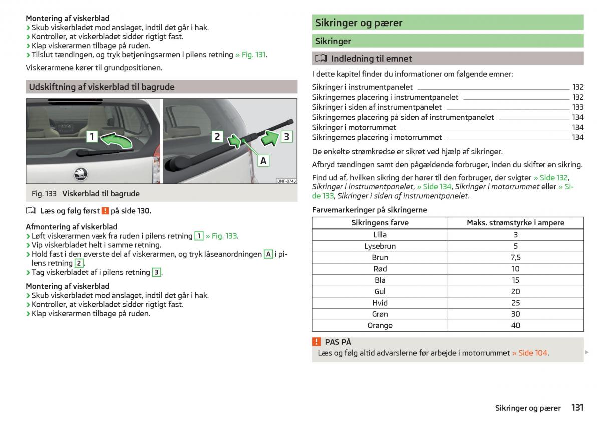 Skoda Citigo Bilens instruktionsbog / page 133