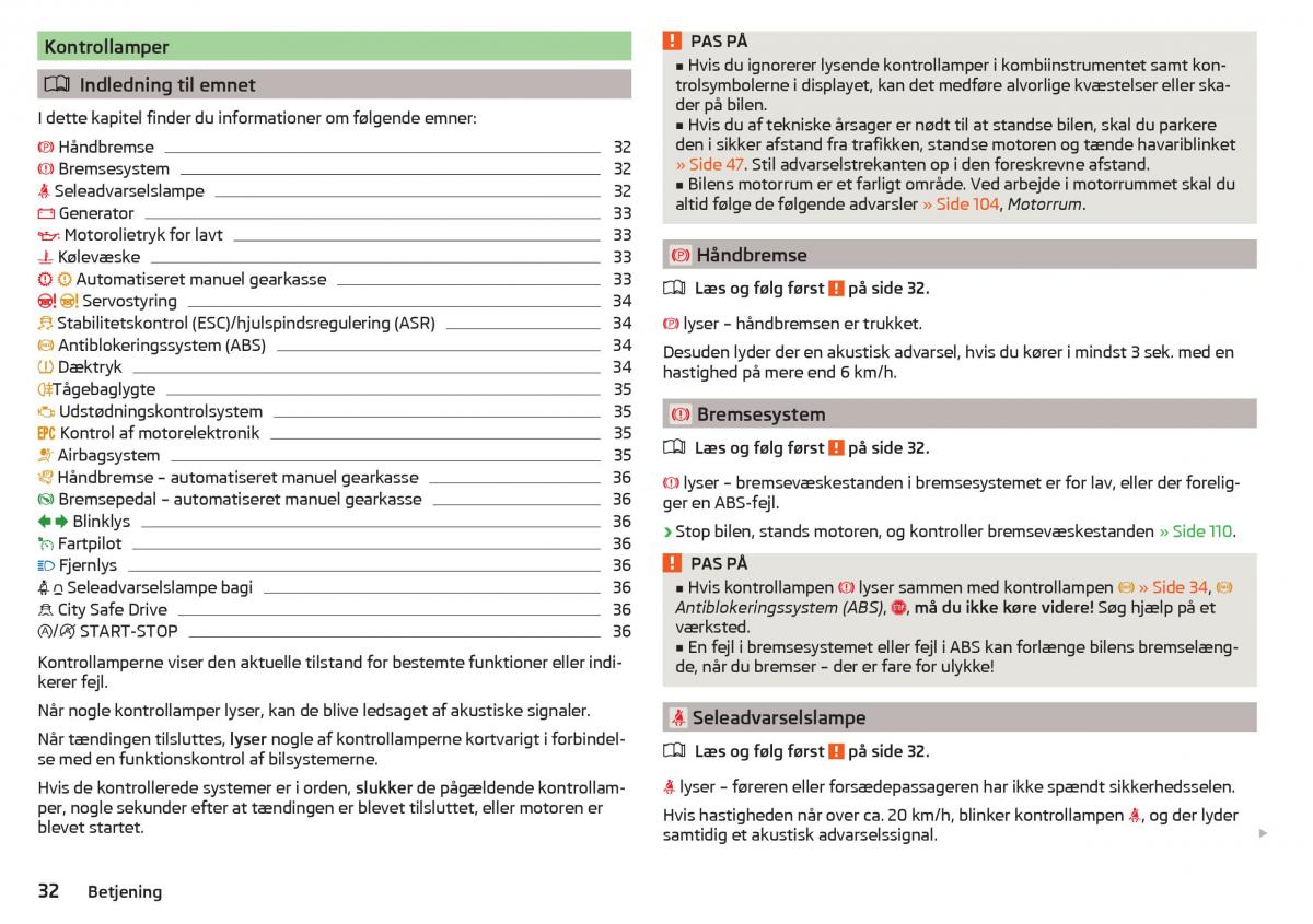 Skoda Citigo Bilens instruktionsbog / page 34