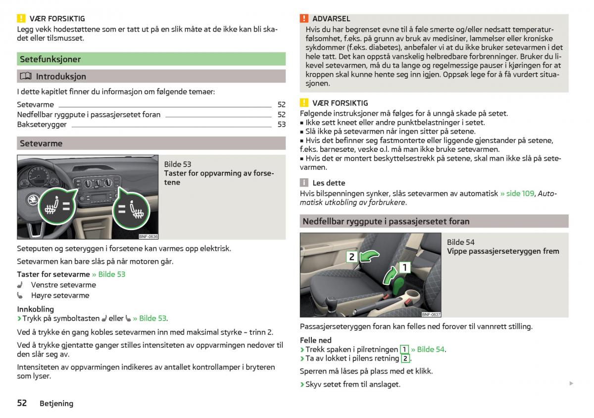 Skoda Citigo bruksanvisningen / page 54