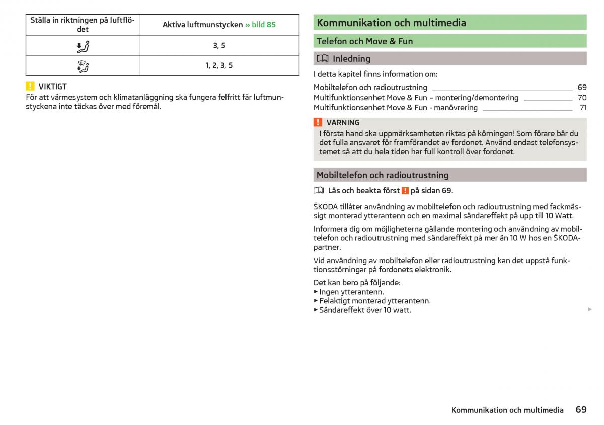 Skoda Citigo instruktionsbok / page 71