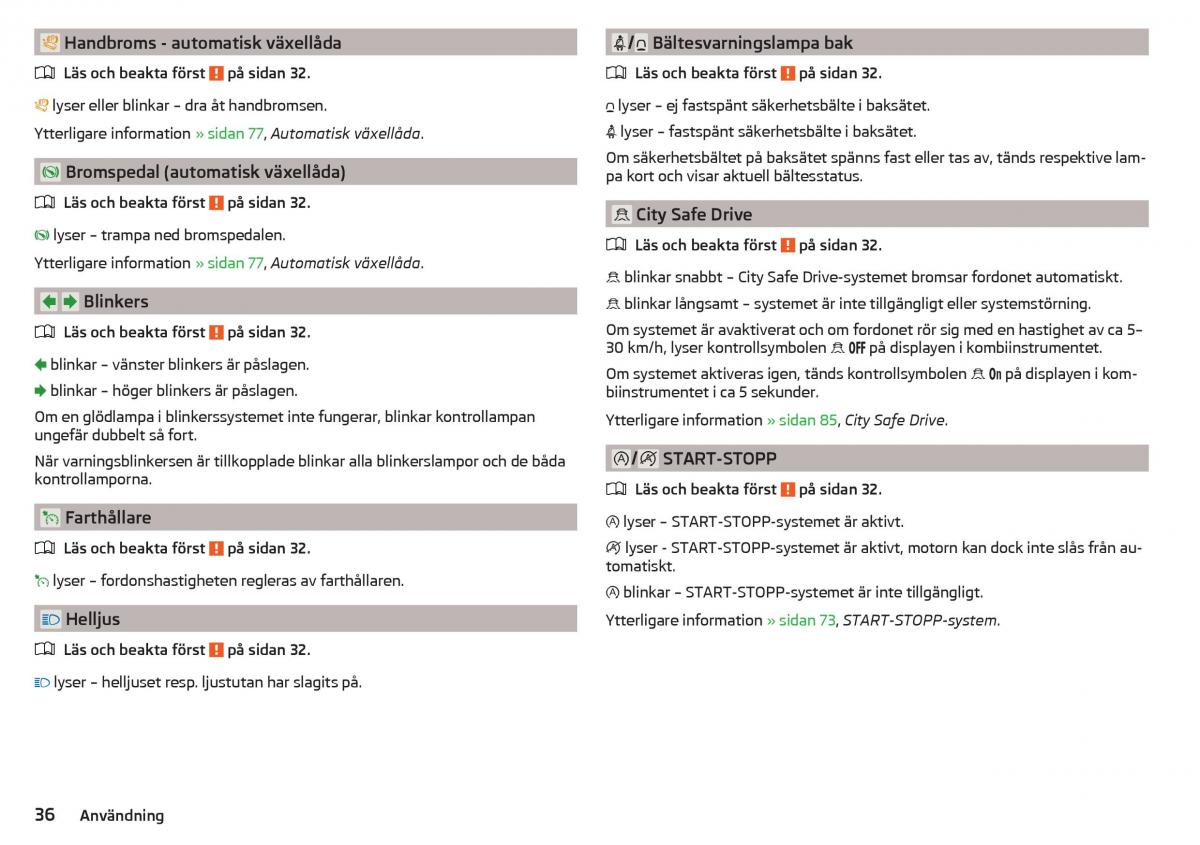 Skoda Citigo instruktionsbok / page 38