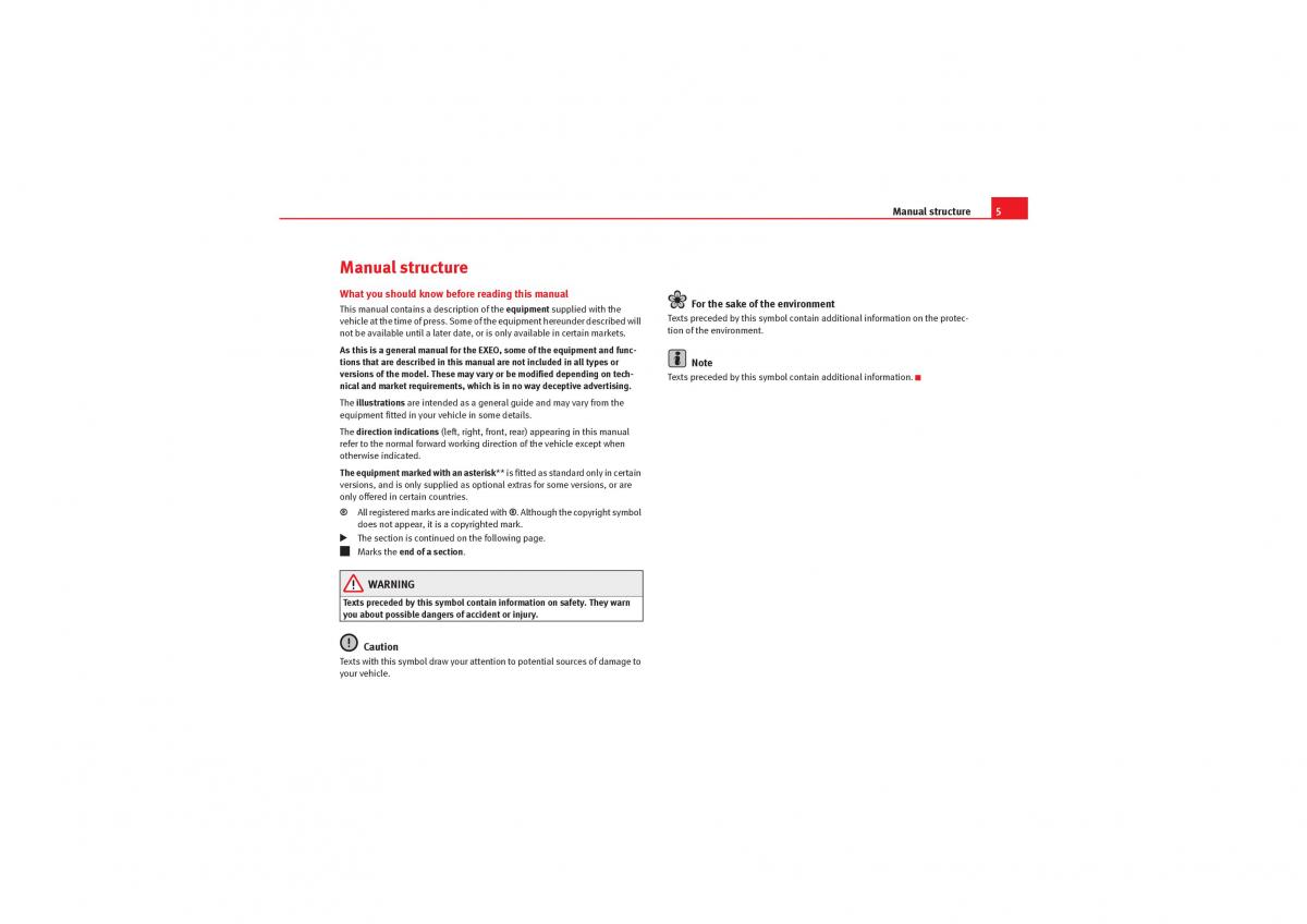 Seat Exeo owners manual / page 7